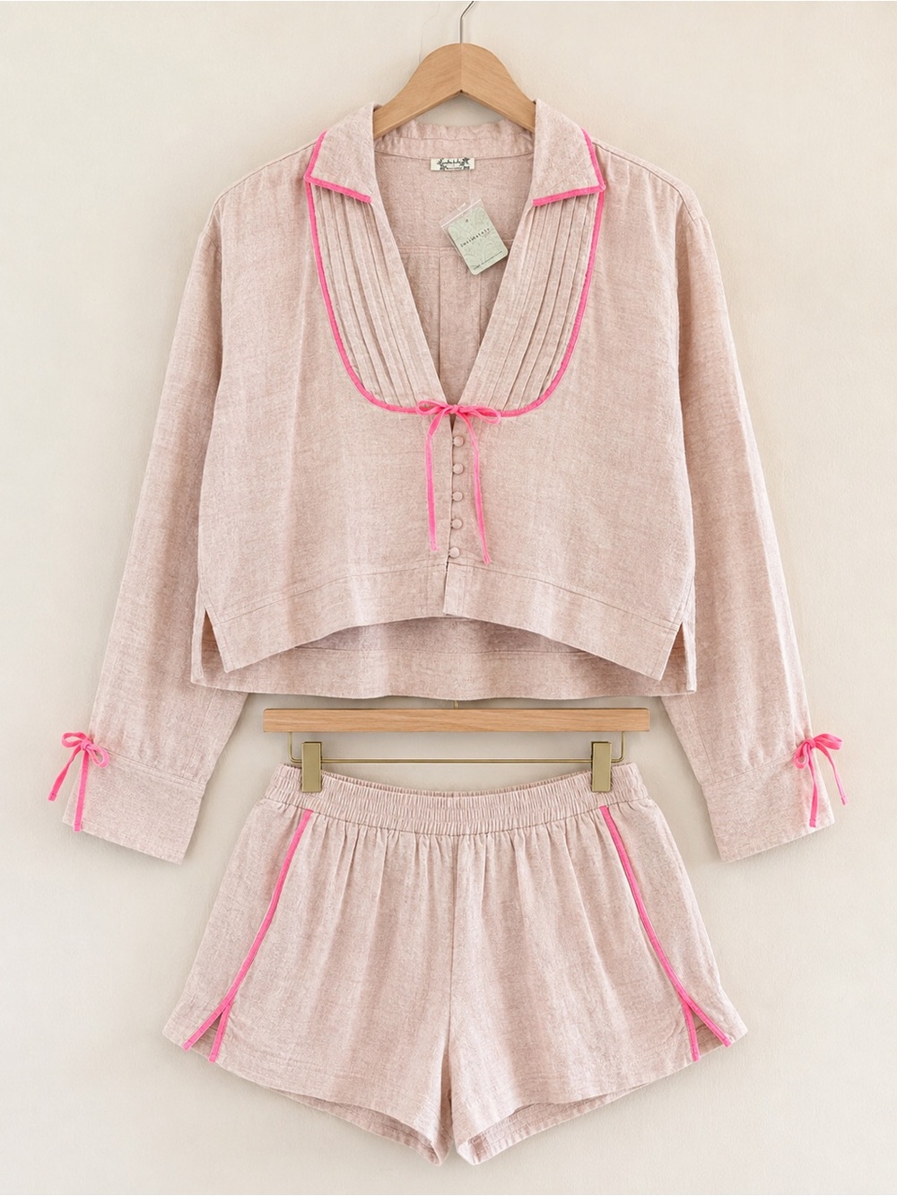 Free People Close To Home Flannel Pajama Set Peach Size Small NWT